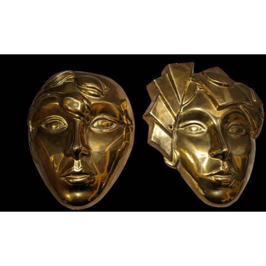 Vintage 80s Gold Masquerade Ceramic Decor Mask Faces