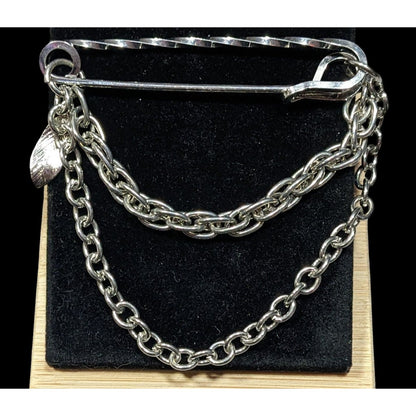 Retro Punk Safety Pin Brooch With Chains and Charm