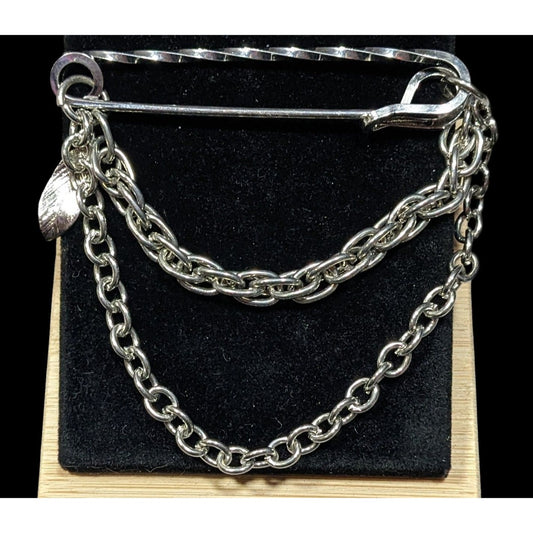 Retro Punk Safety Pin Brooch With Chains and Charm