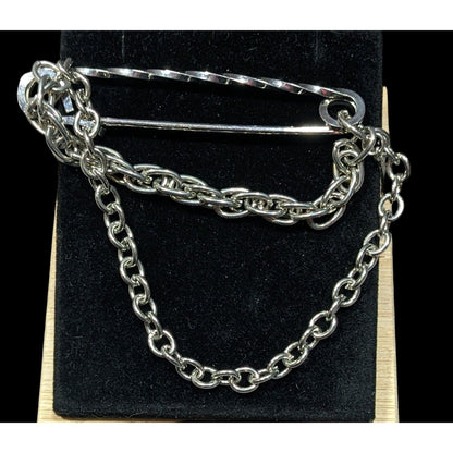 Retro Punk Safety Pin Brooch With Chains and Charm