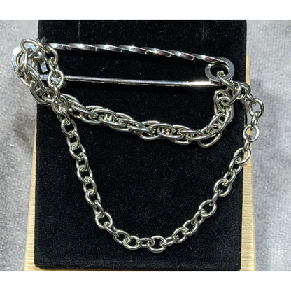 Retro Punk Safety Pin Brooch With Chains and Charm