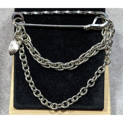 Retro Punk Safety Pin Brooch With Chains and Charm