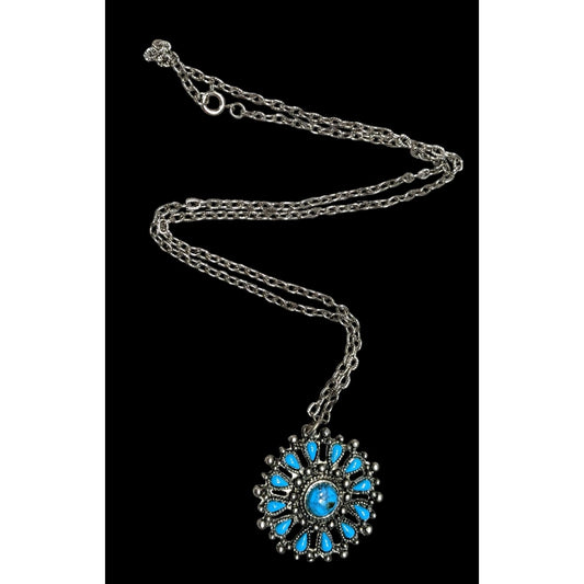 Vintage Southwestern Sunburst Faux Turquoise Pendant Necklace