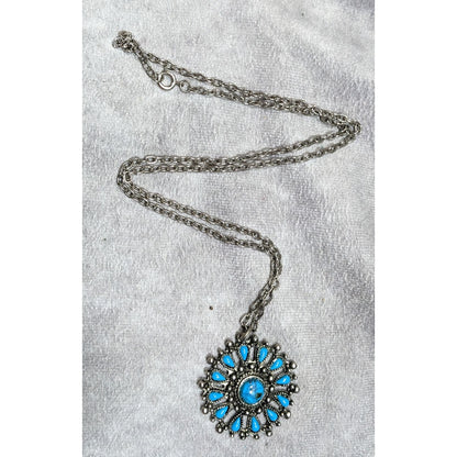 Vintage Southwestern Sunburst Faux Turquoise Pendant Necklace
