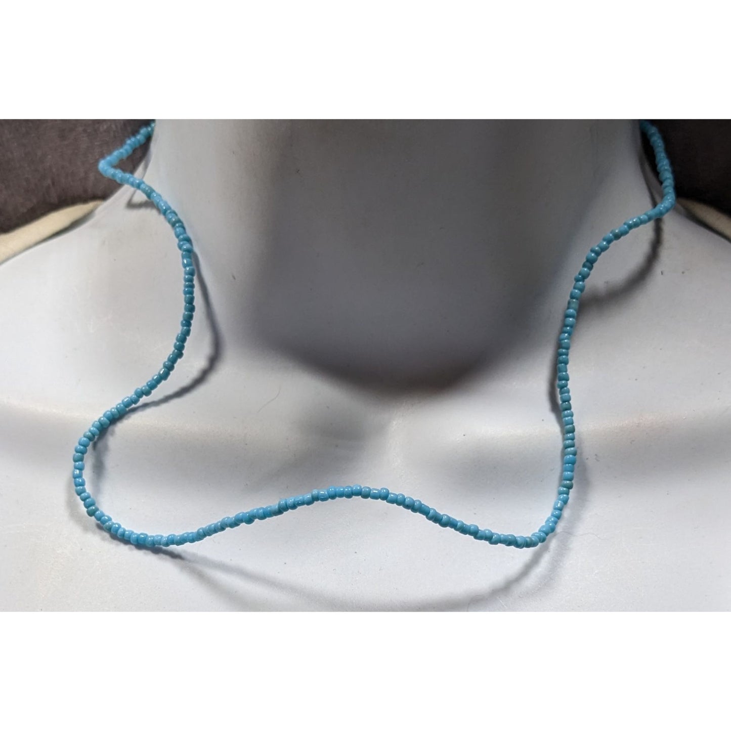 Handmade Light Blue Glass Seed Bead Necklace