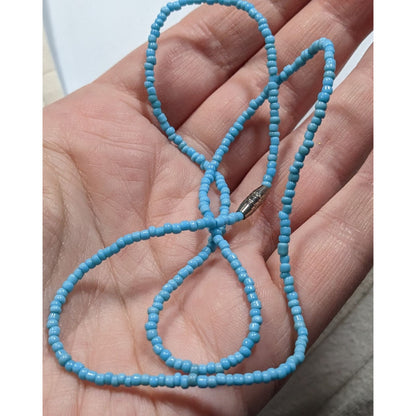 Handmade Light Blue Glass Seed Bead Necklace