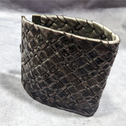 Distressed Metallic Wide Woven Ribbon Bracelet