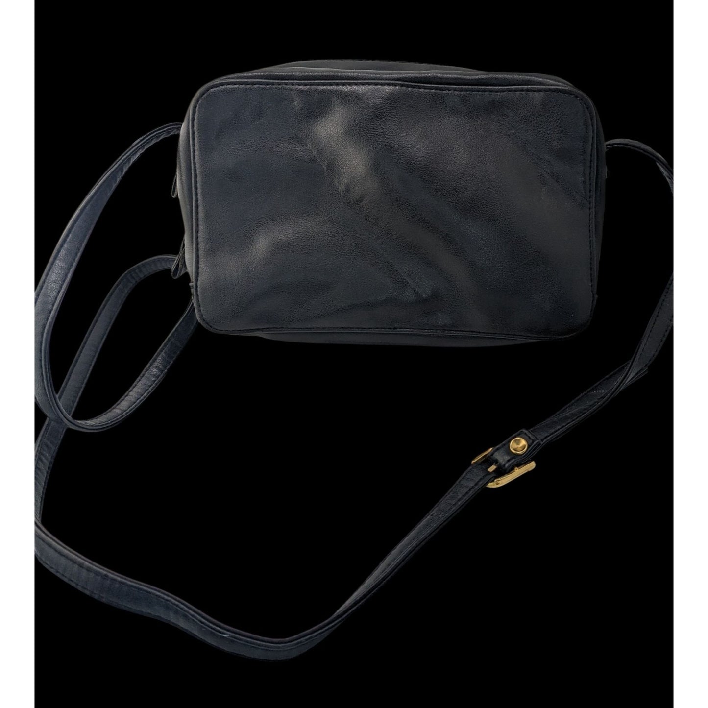Vittoria New York Black Faux Leather Crossbody Bag With Gold Logo Plate & Adjustable Strap