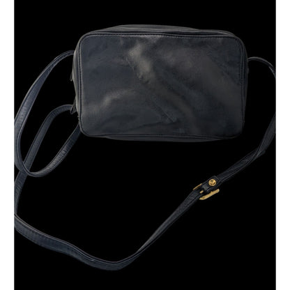 Vittoria New York Black Faux Leather Crossbody Bag With Gold Logo Plate & Adjustable Strap