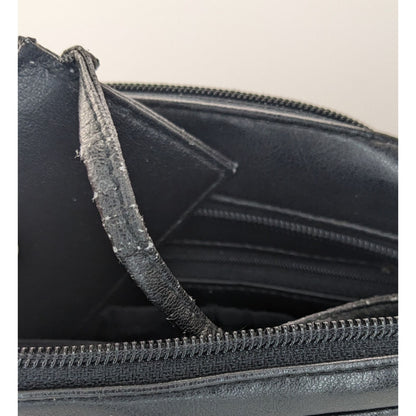 Vittoria New York Black Faux Leather Crossbody Bag With Gold Logo Plate & Adjustable Strap