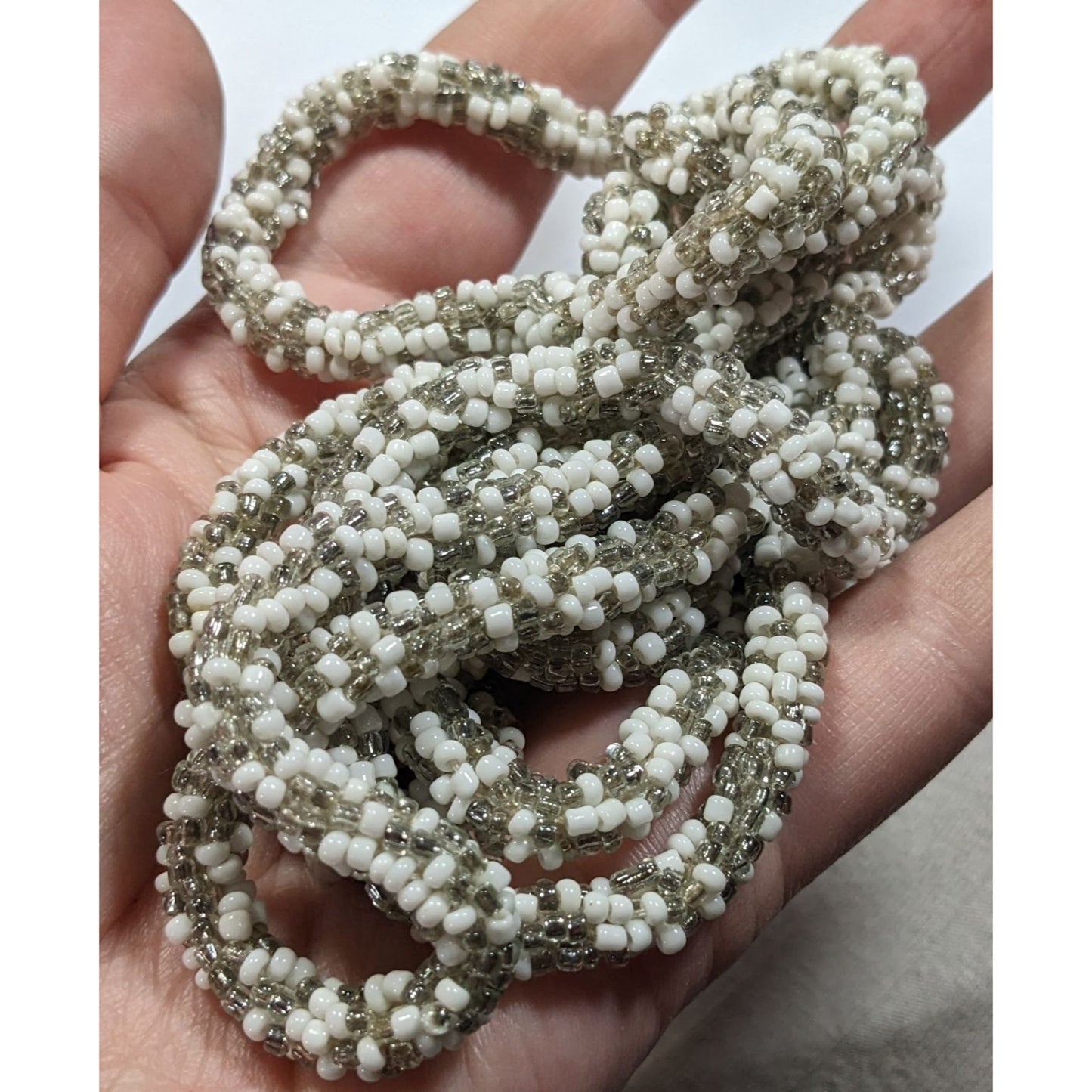 Grey And White Glass Beaded Rope Necklace