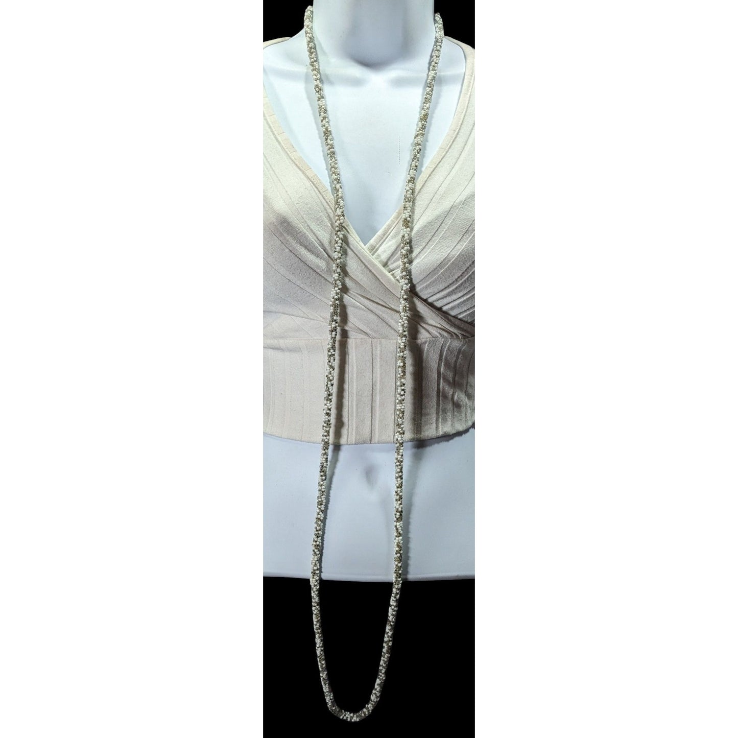 Grey And White Glass Beaded Rope Necklace