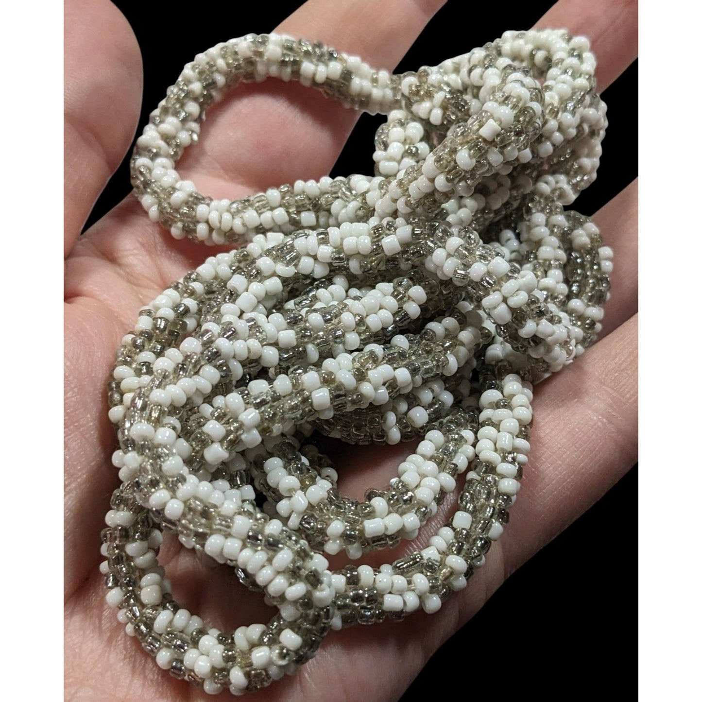 Grey And White Glass Beaded Rope Necklace