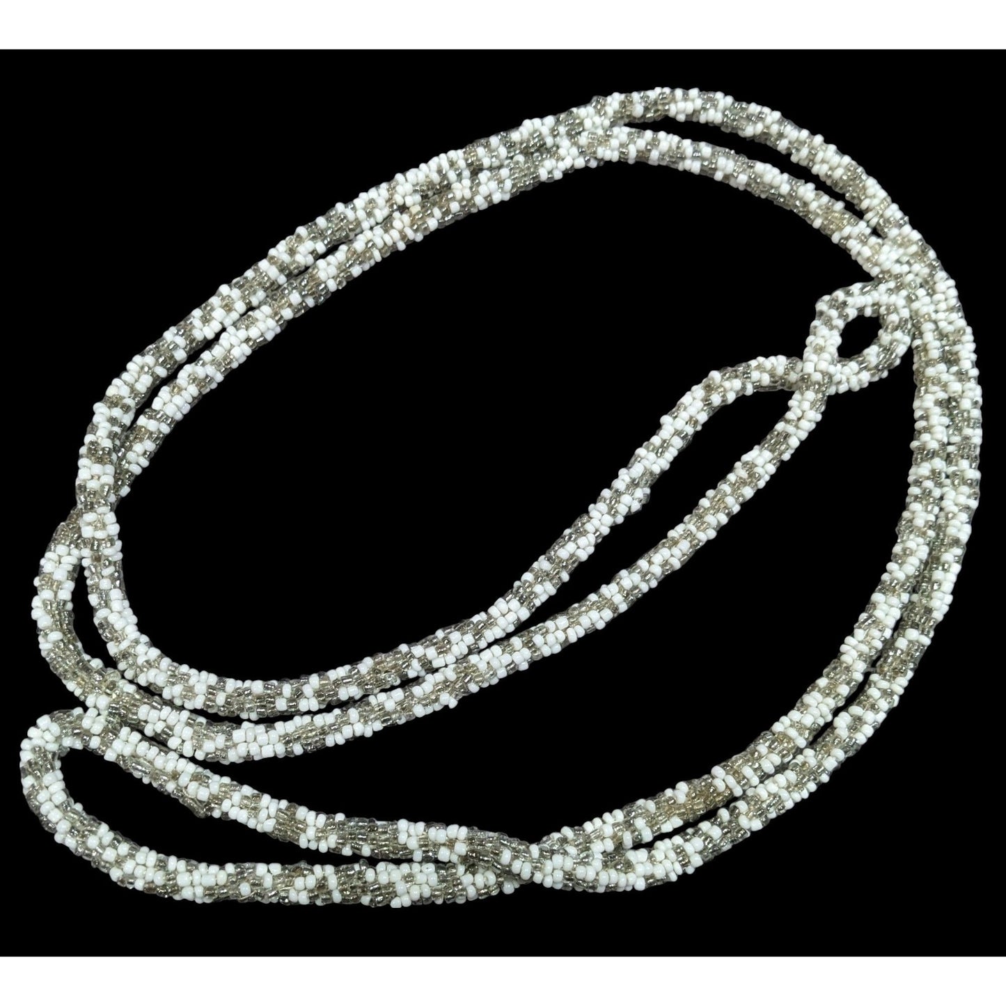 Grey And White Glass Beaded Rope Necklace
