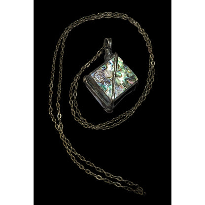 Vintage Abalone Crackle Cube Pendant Necklace