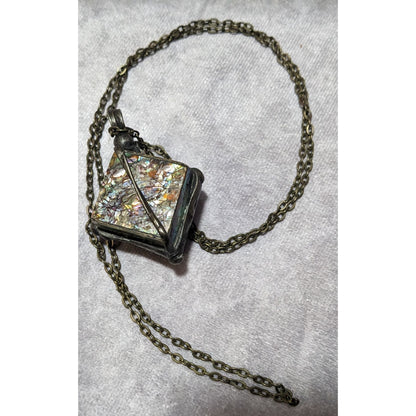 Vintage Abalone Crackle Cube Pendant Necklace