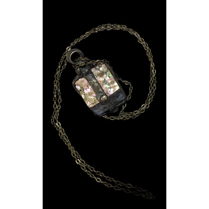 Vintage Abalone Crackle Cube Pendant Necklace