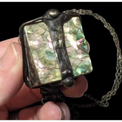 Vintage Abalone Crackle Cube Pendant Necklace