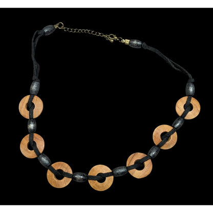 Bohemian Wooden Disc Brown And Black Necklace