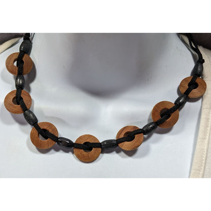 Bohemian Wooden Disc Brown And Black Necklace