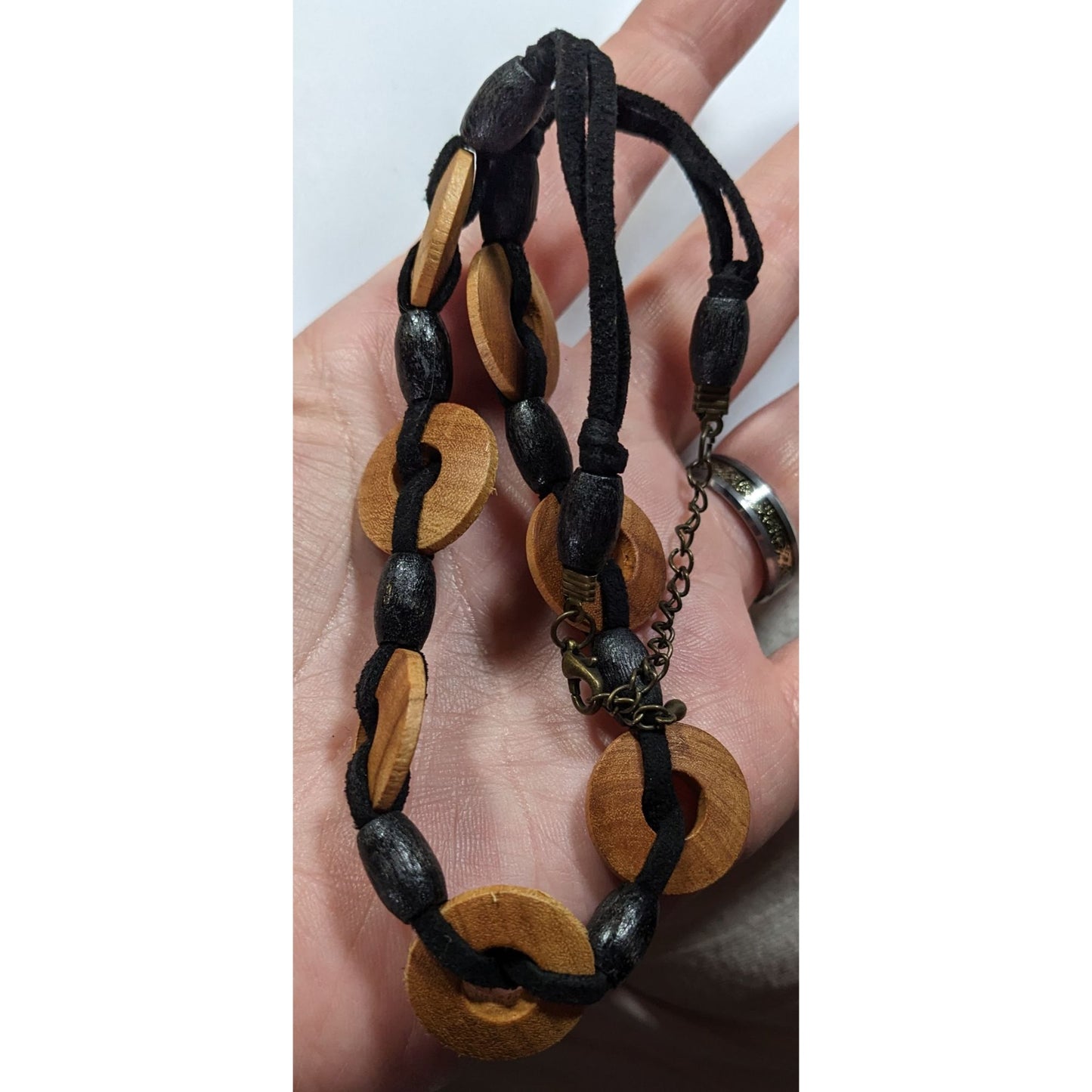 Bohemian Wooden Disc Brown And Black Necklace