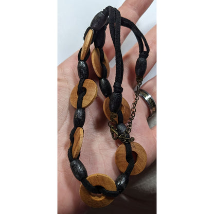 Bohemian Wooden Disc Brown And Black Necklace
