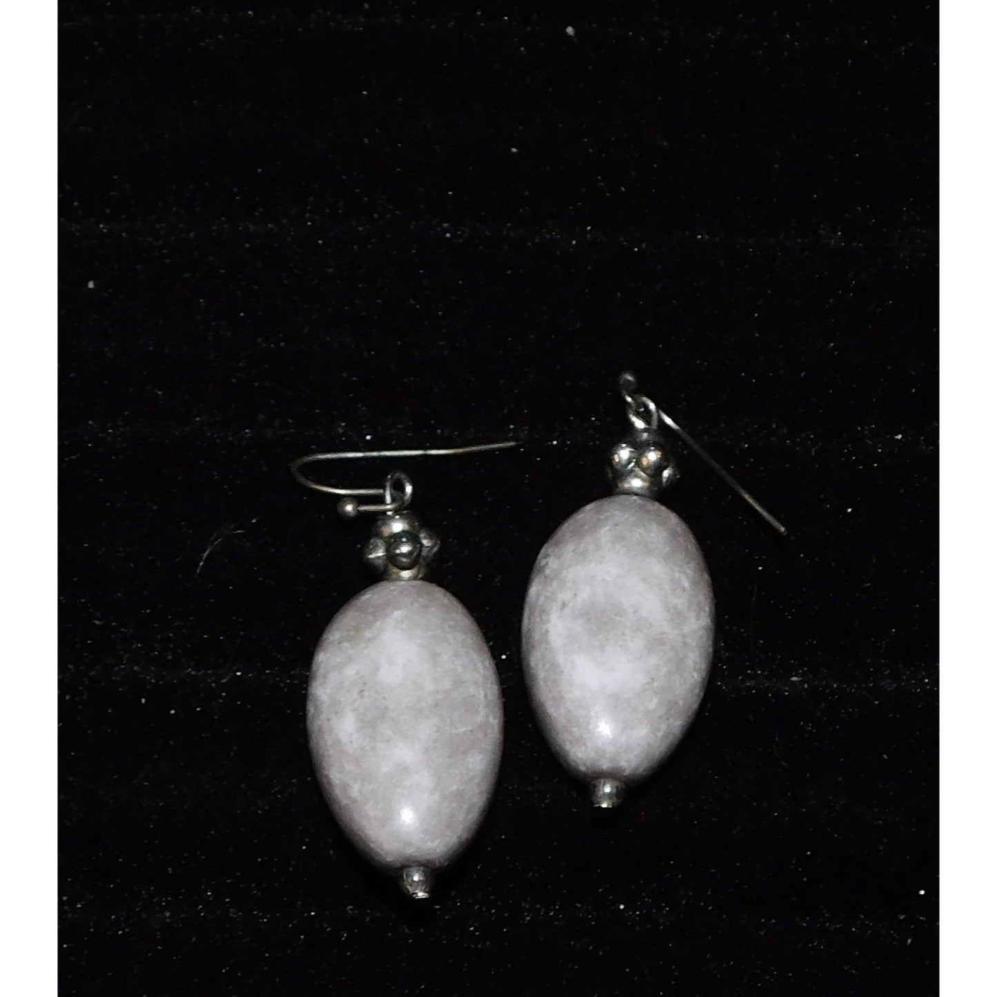 Casual Rustic Grey Stone Earrings With Silver Tone Hook Backs