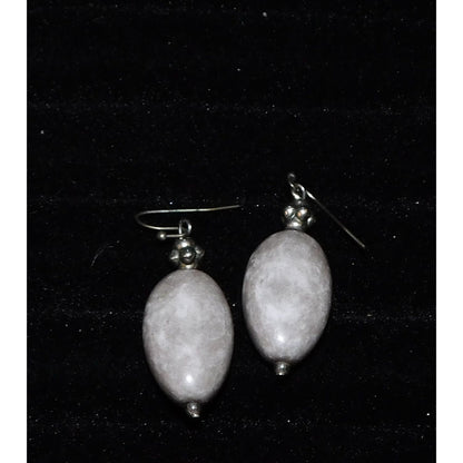 Casual Rustic Grey Stone Earrings With Silver Tone Hook Backs