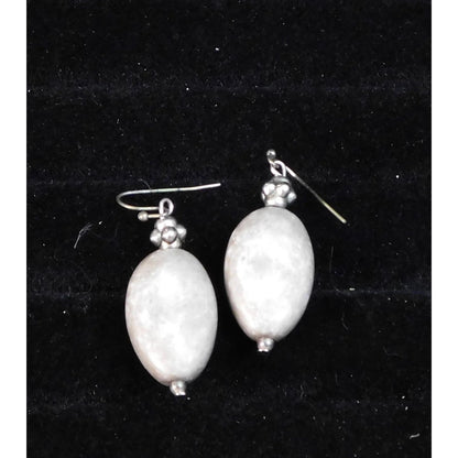 Casual Rustic Grey Stone Earrings With Silver Tone Hook Backs