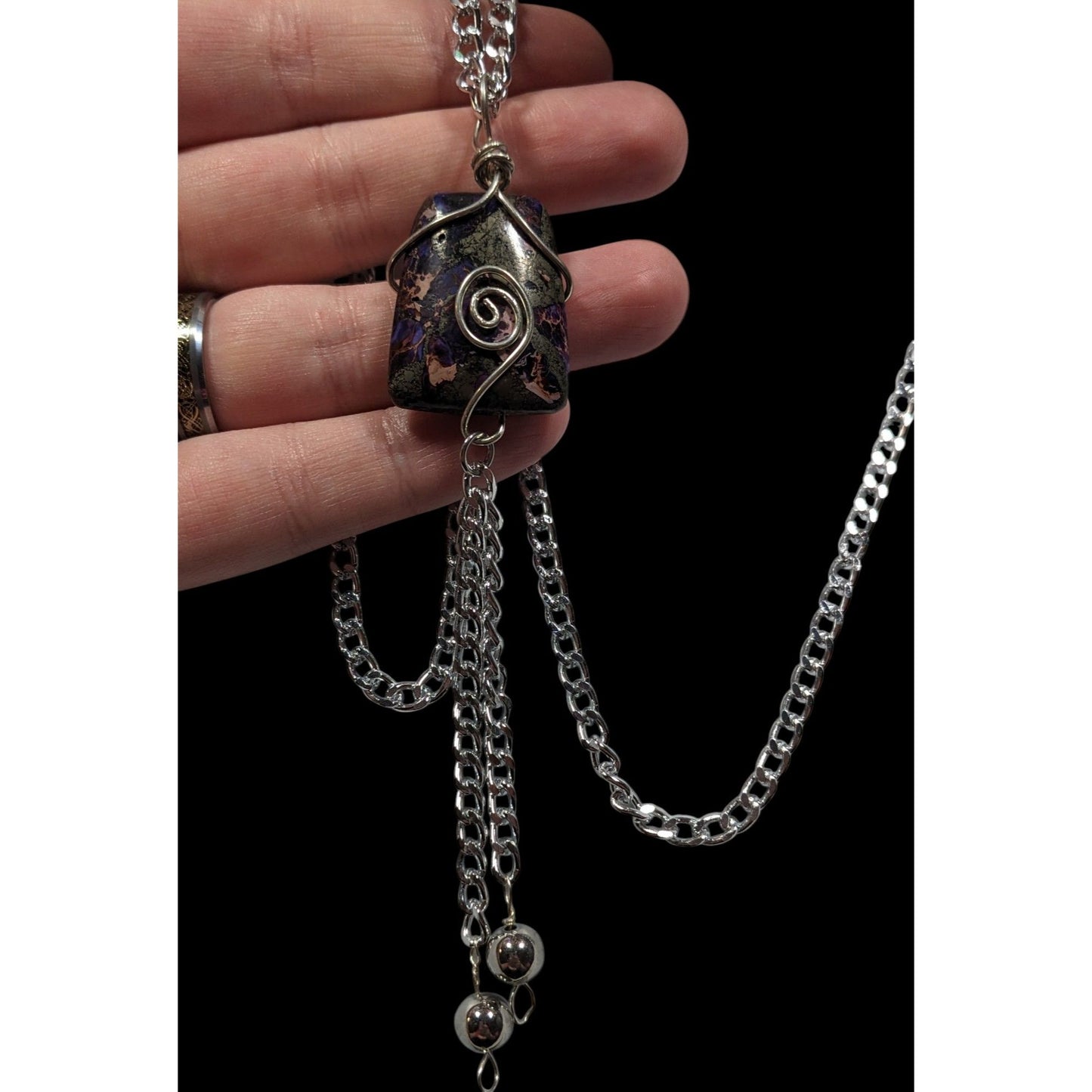 Handmade Wire Wrapped Agate Tassel Necklace