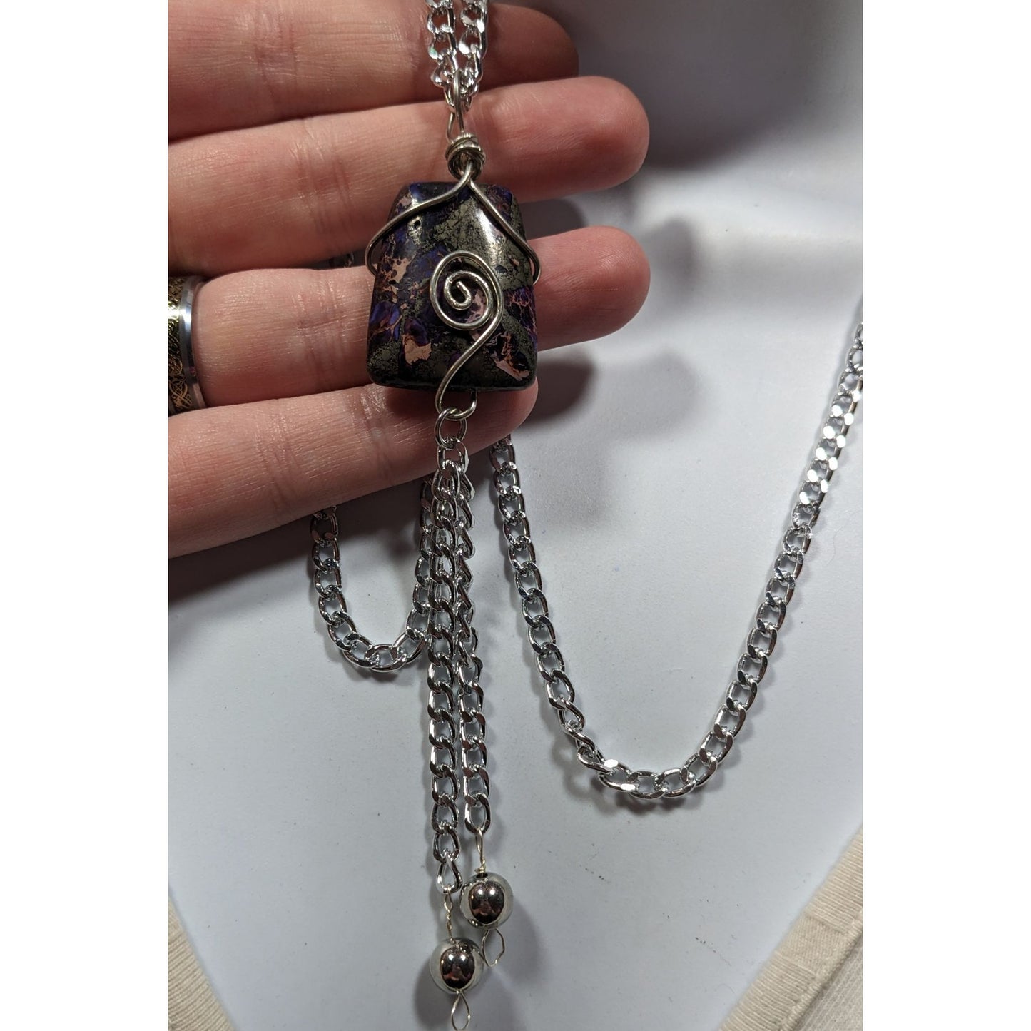 Handmade Wire Wrapped Agate Tassel Necklace