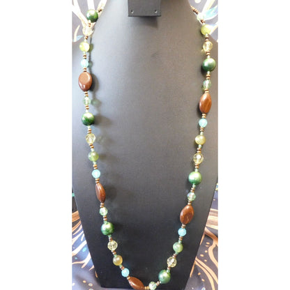Bohemian Brown And Green Long Beaded Necklace