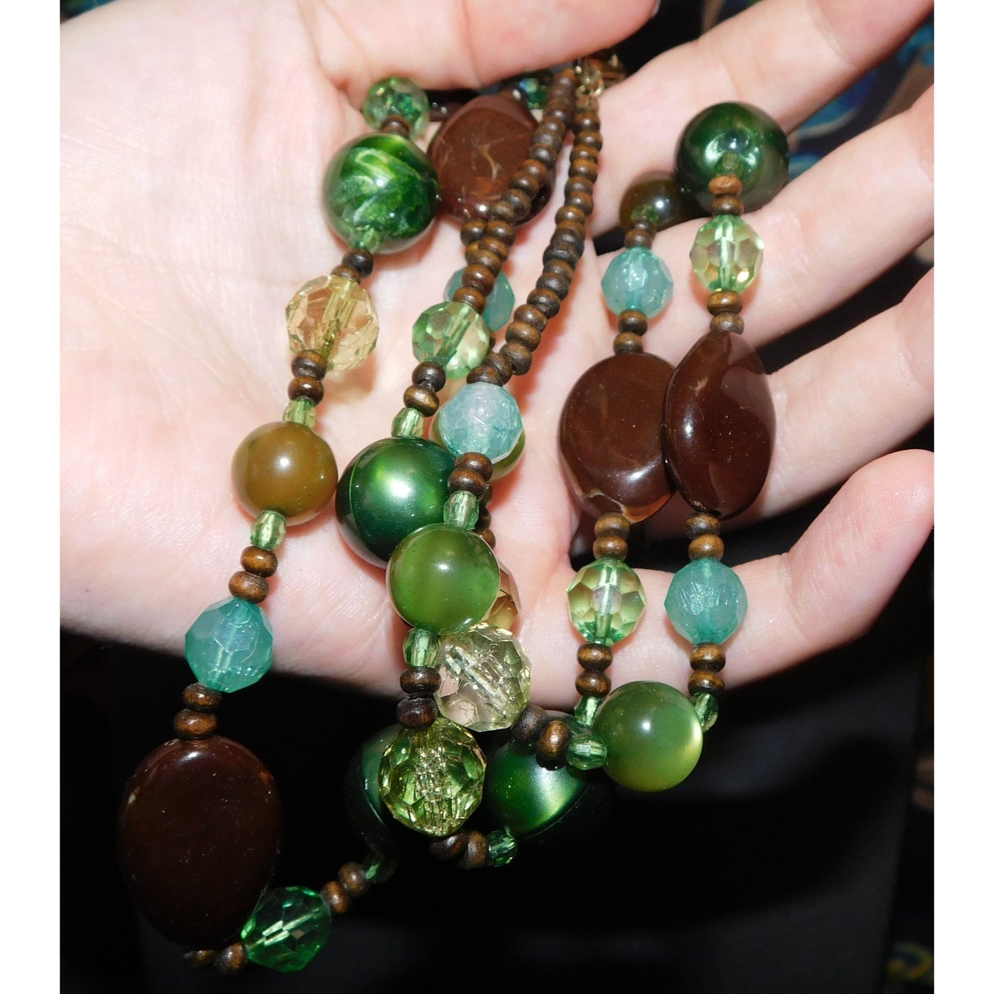 Bohemian Brown And Green Long Beaded Necklace