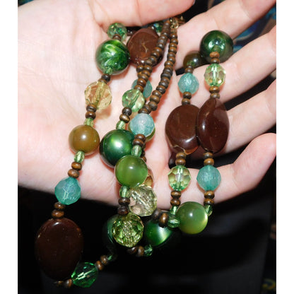 Bohemian Brown And Green Long Beaded Necklace