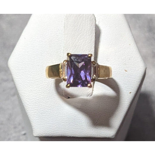 Whimsical Fantasy Purple Stone Bright Gold Tone Ring Size