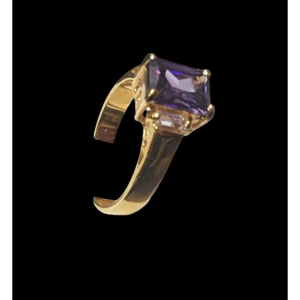 Whimsical Fantasy Purple Stone Bright Gold Tone Ring Size