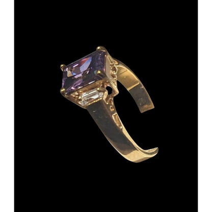 Whimsical Fantasy Purple Stone Bright Gold Tone Ring Size