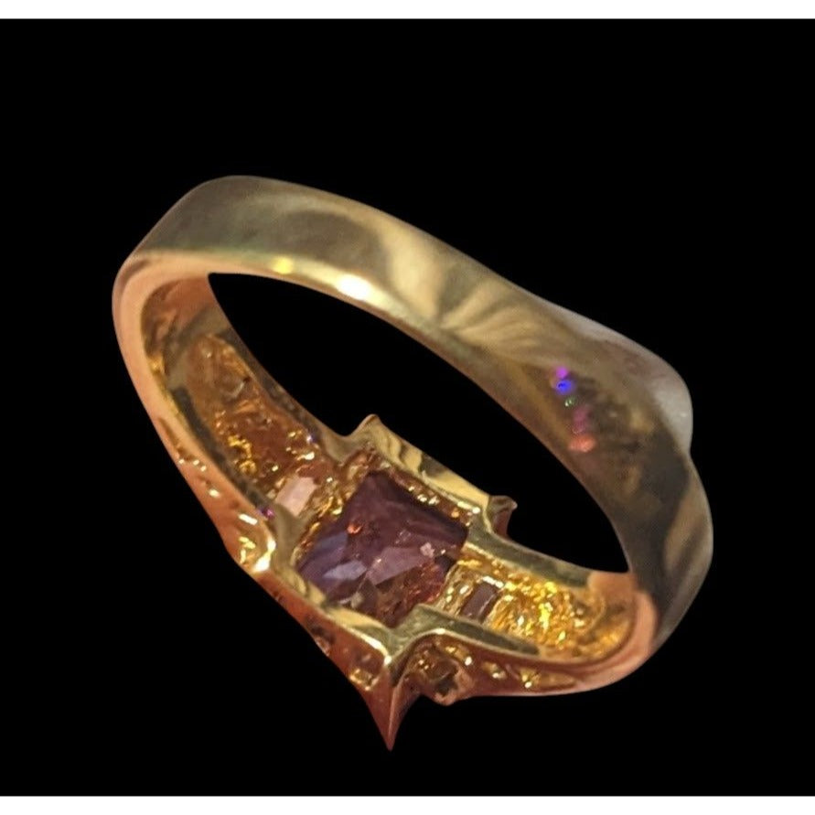 Whimsical Fantasy Purple Stone Bright Gold Tone Ring Size