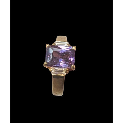 Whimsical Fantasy Purple Stone Bright Gold Tone Ring Size