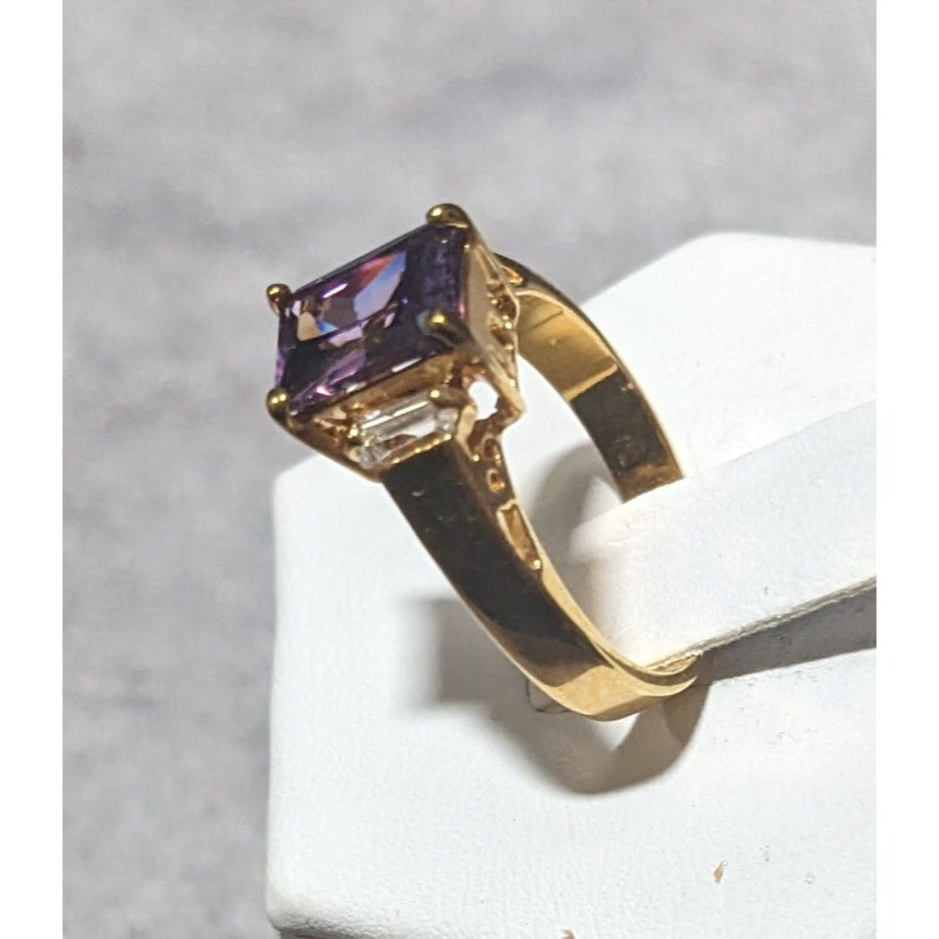 Whimsical Fantasy Purple Stone Bright Gold Tone Ring Size