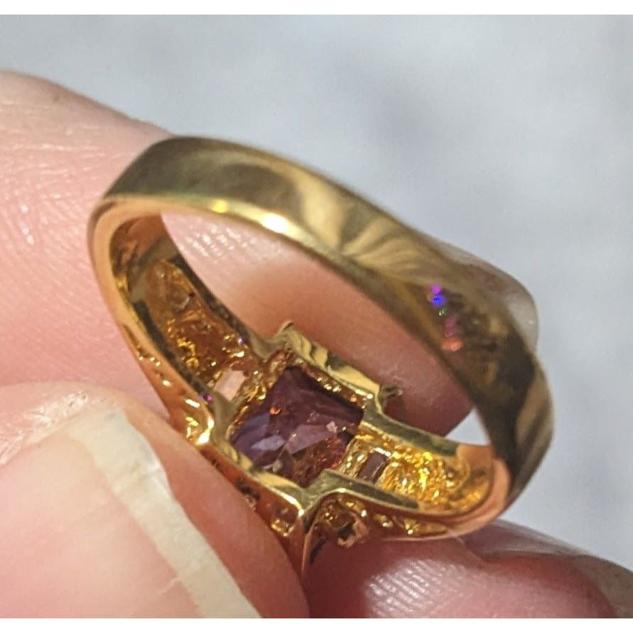 Whimsical Fantasy Purple Stone Bright Gold Tone Ring Size