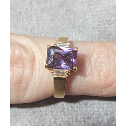 Whimsical Fantasy Purple Stone Bright Gold Tone Ring Size