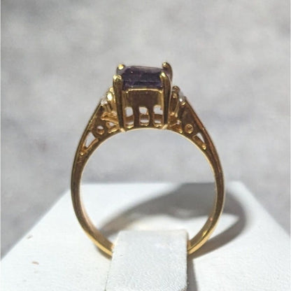 Whimsical Fantasy Purple Stone Bright Gold Tone Ring Size