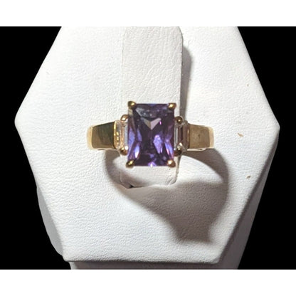 Whimsical Fantasy Purple Stone Bright Gold Tone Ring Size