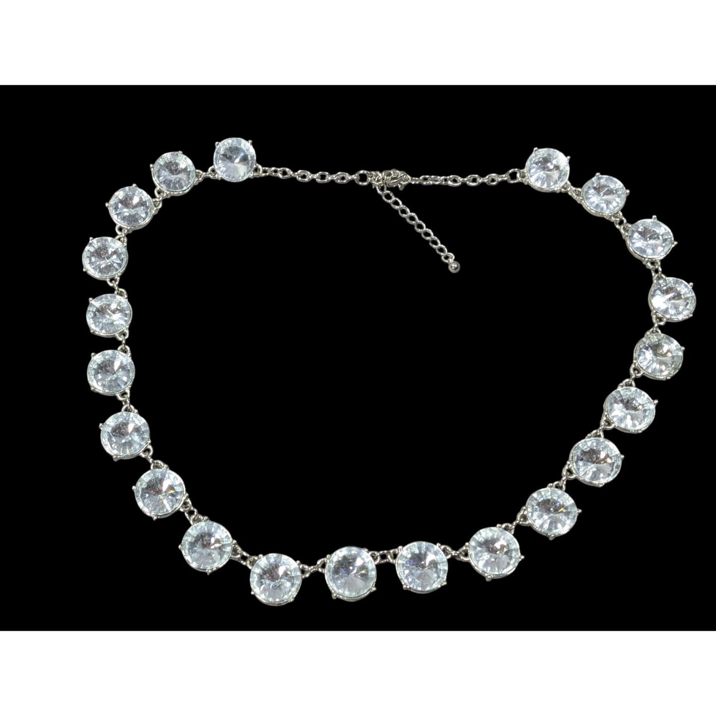 Vintage Art Deco Style Crystal Glass Studded Silver Tone Necklace