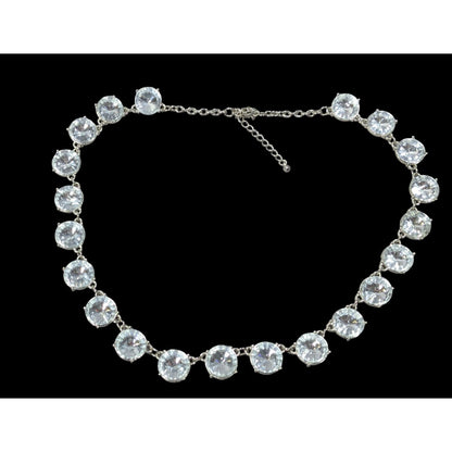 Vintage Art Deco Style Crystal Glass Studded Silver Tone Necklace