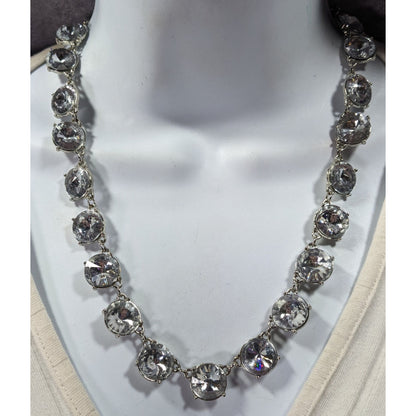 Vintage Art Deco Style Crystal Glass Studded Silver Tone Necklace