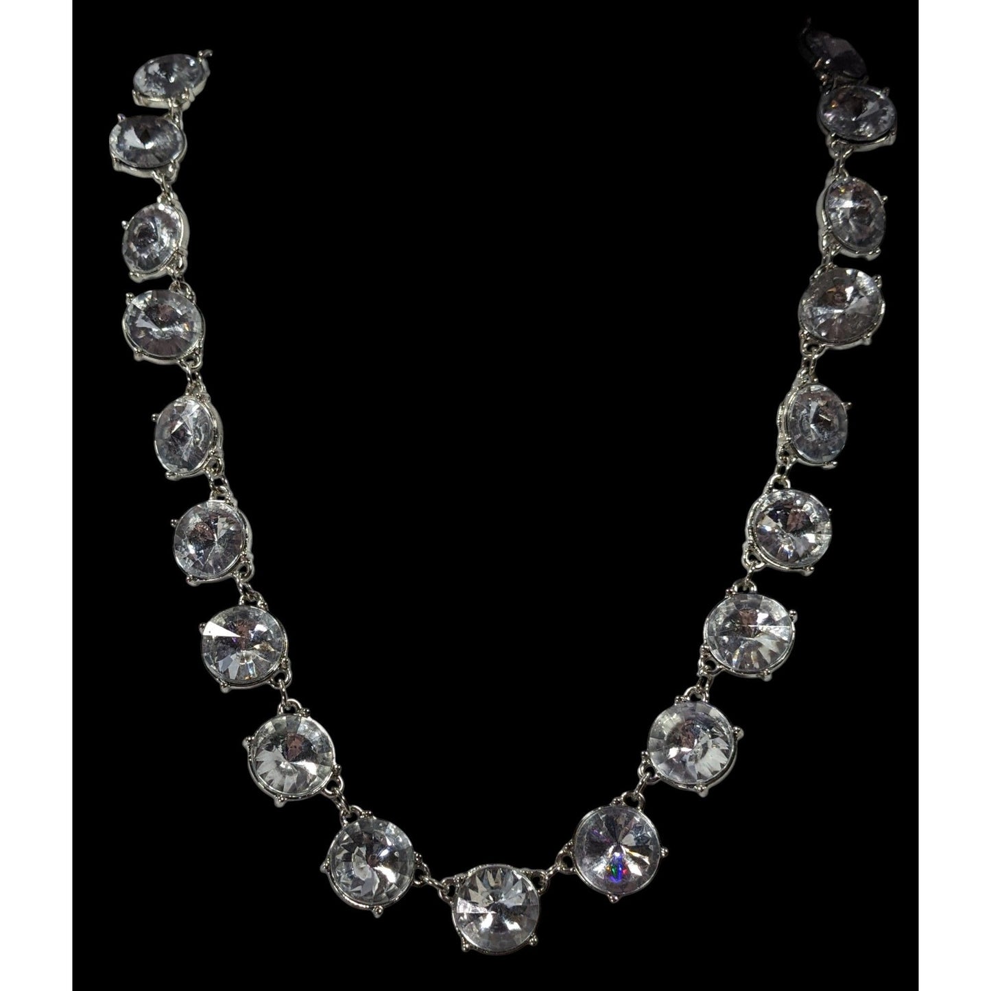 Vintage Art Deco Style Crystal Glass Studded Silver Tone Necklace