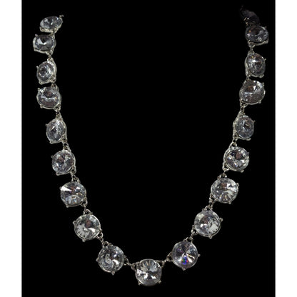 Vintage Art Deco Style Crystal Glass Studded Silver Tone Necklace