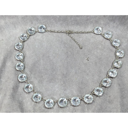 Vintage Art Deco Style Crystal Glass Studded Silver Tone Necklace